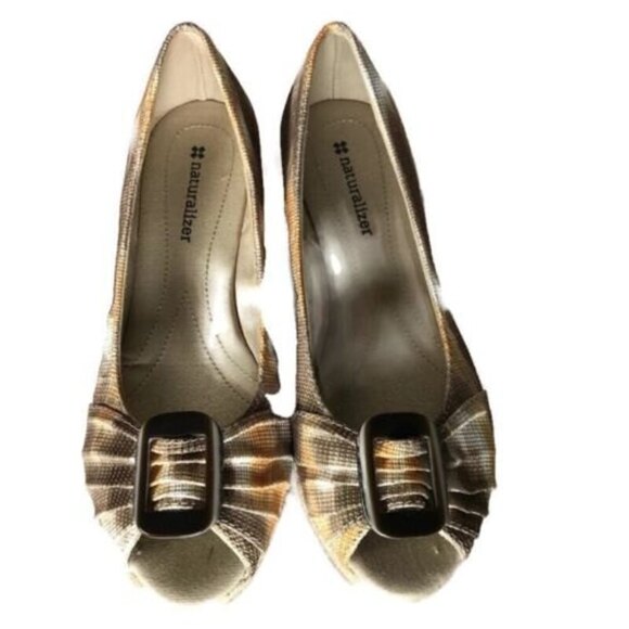 Naturalizer Womens Size 8M Wedge Espadrille Shoe Peep Toe Slip On Office Buckle - Picture 3 of 12